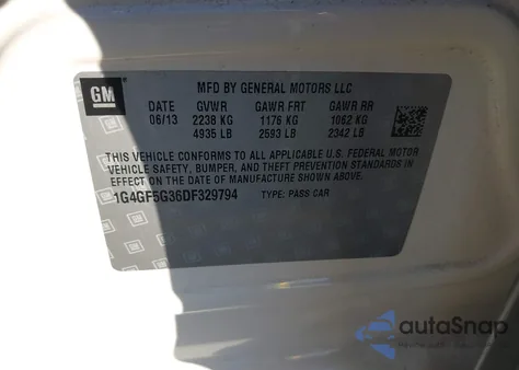 2013 Buick Lacrosse Premium 1 Group z USA, uszkodzony, nr VIN 1G4GF5G36DF329794